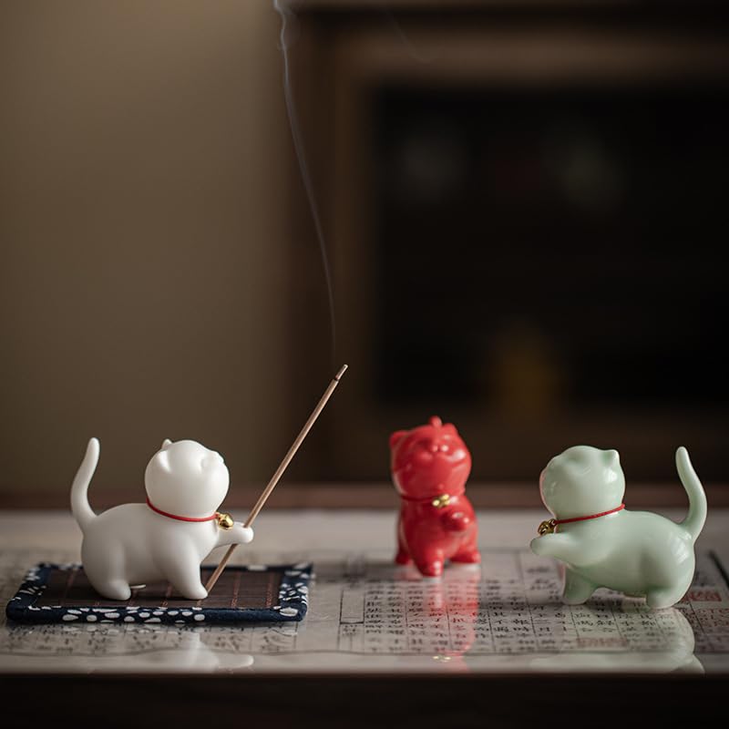 Stylish Ceramic Cat Incense Holder (pont Du Monde) (red)