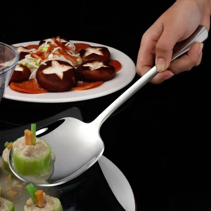 Stainless Steel Round Spoon, Thickened Long Handle To Prevent Scalding, Kitchen Cooking Utensil