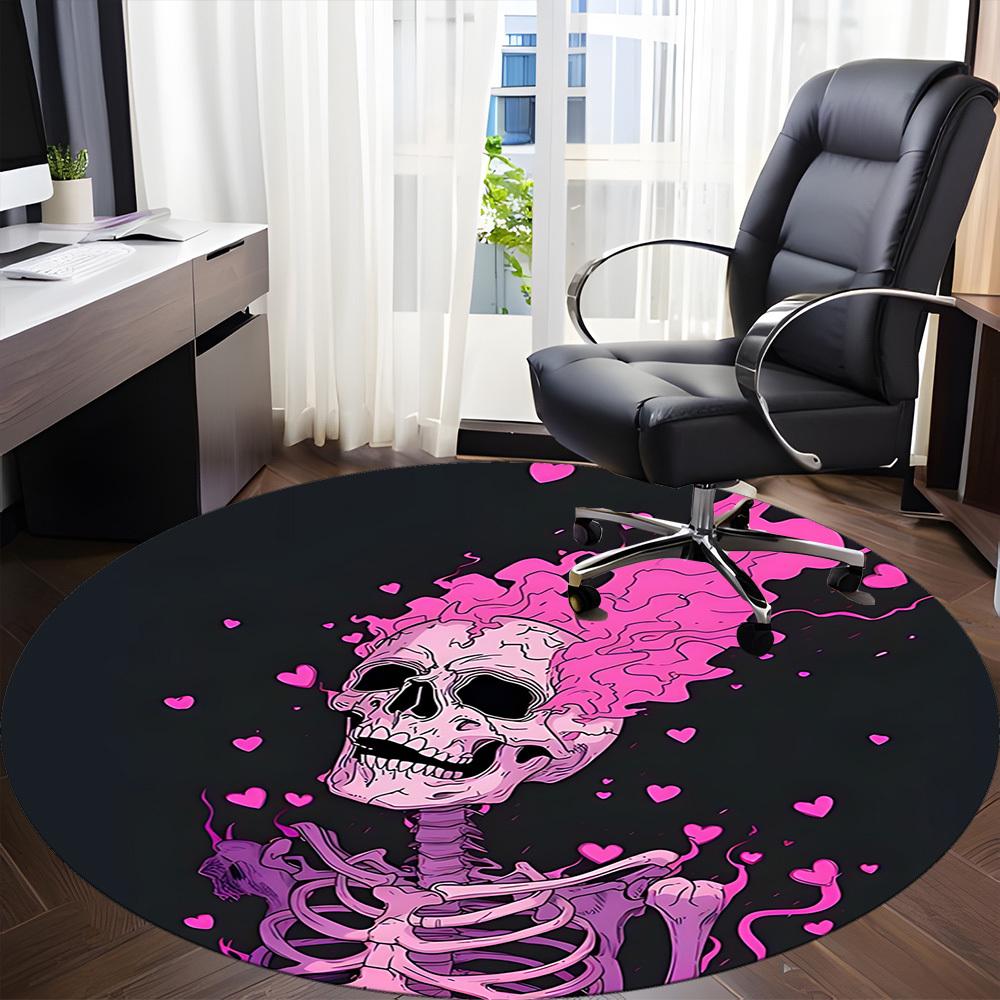 1pc Skeleheart Office Round Area Rug, Under Office Chairs Bedroom Living Room Home Decor, Room Deco