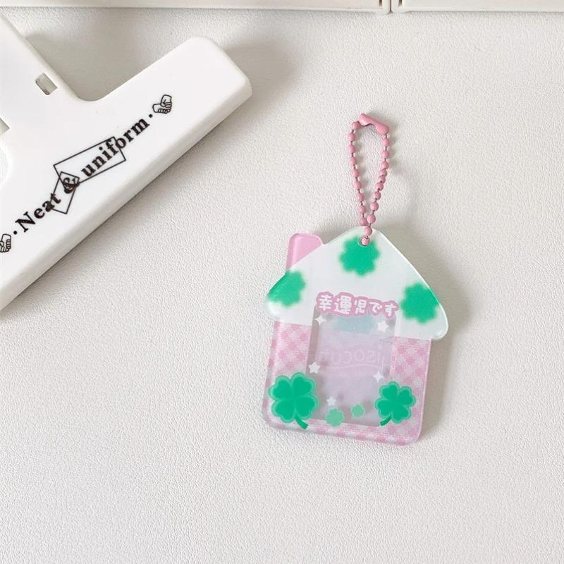 Clover Card Cover, One Inch Student Id Photo Decoration Pendant Key Chain Photo Frame Protection Card Cover