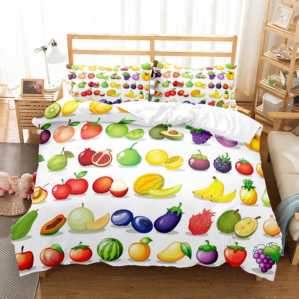 Cartoon Fruit King Queen Duvet Cover Cute Vegetables Pattern Bedding Set Colorful Food Quilt Cover Polyester Comforter Cover