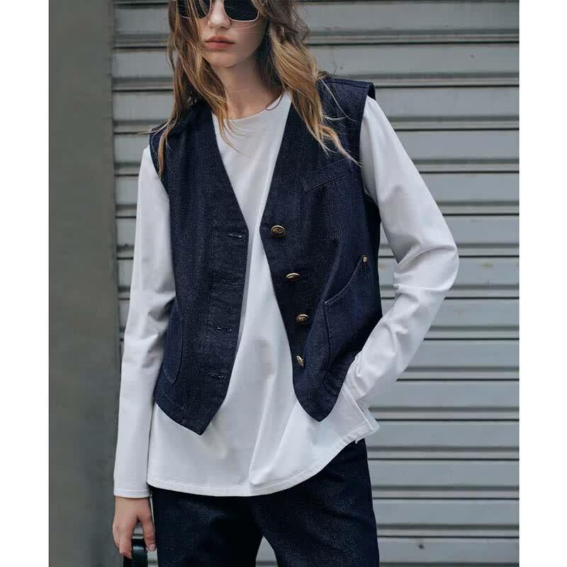 Navigare Women s V-Neck Sleeveless Denim Vest Jacket L