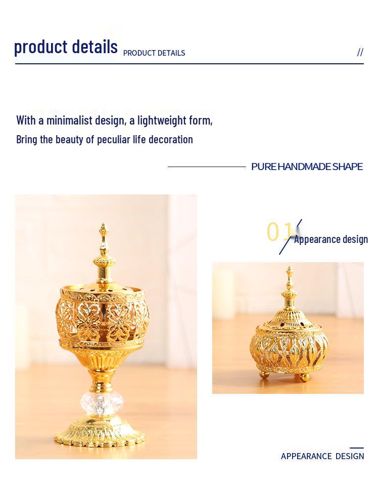 Middle Eastern Lace Metal Incense Burner - Fashionable Sandalwood Ornament for Home Decor