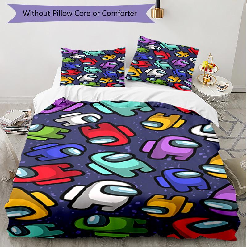 3pcs Duvet Cover Set (1*Duvet Cover + 2*Pillowcase, Without Core), Among Us Print Soft All‑Season Bedding Set, Home Bedroom Decor Gift