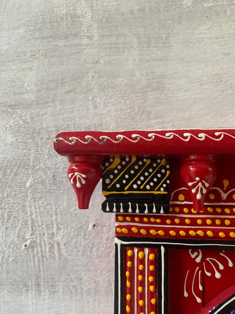 Rama Jharokha din Lemn Pictată Manual: Decor de perete indian