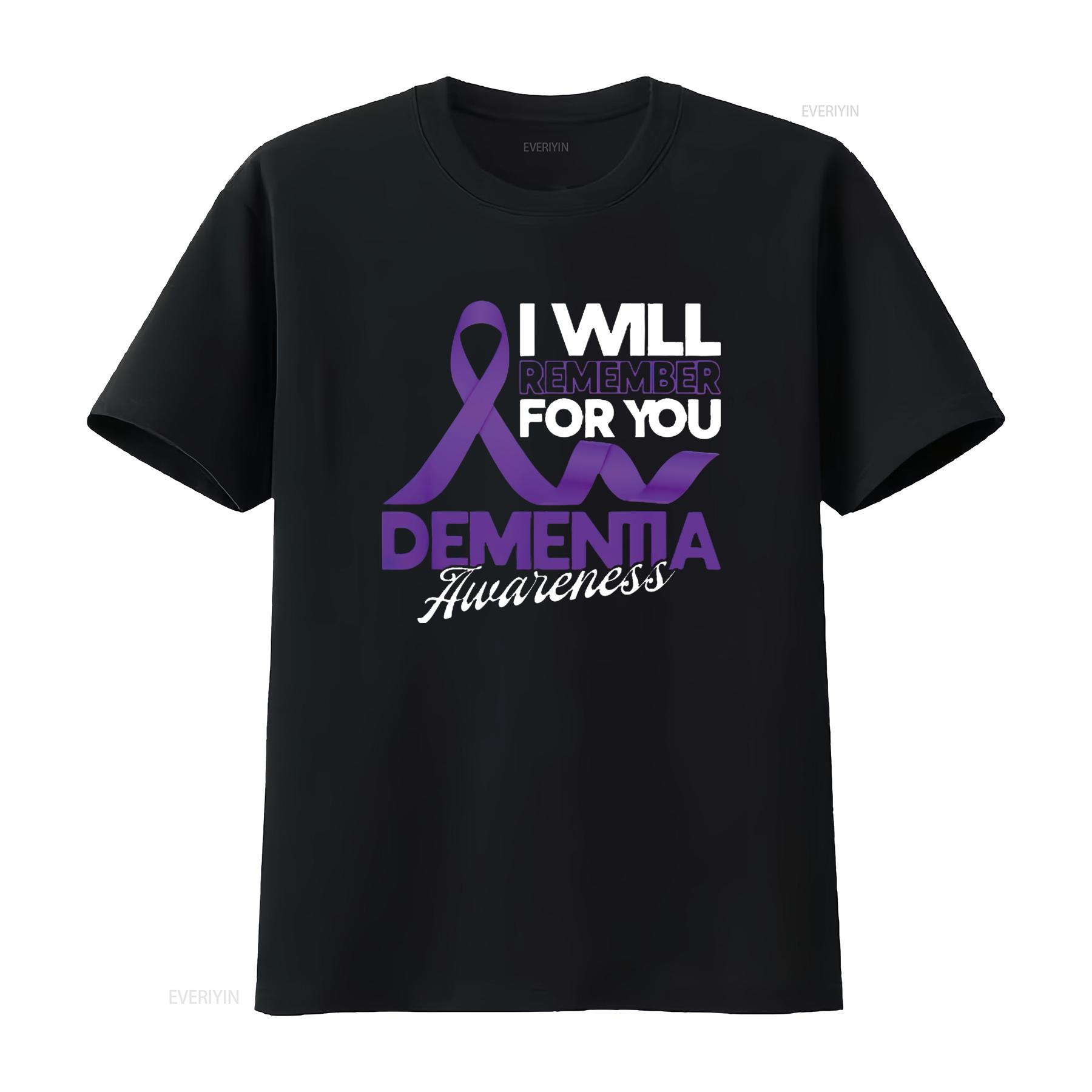 

Womens I Will Remember For You Dementia Awareness Ribbon T Shirt Black X Large vintage Washed homme Unisex fashion 4XL