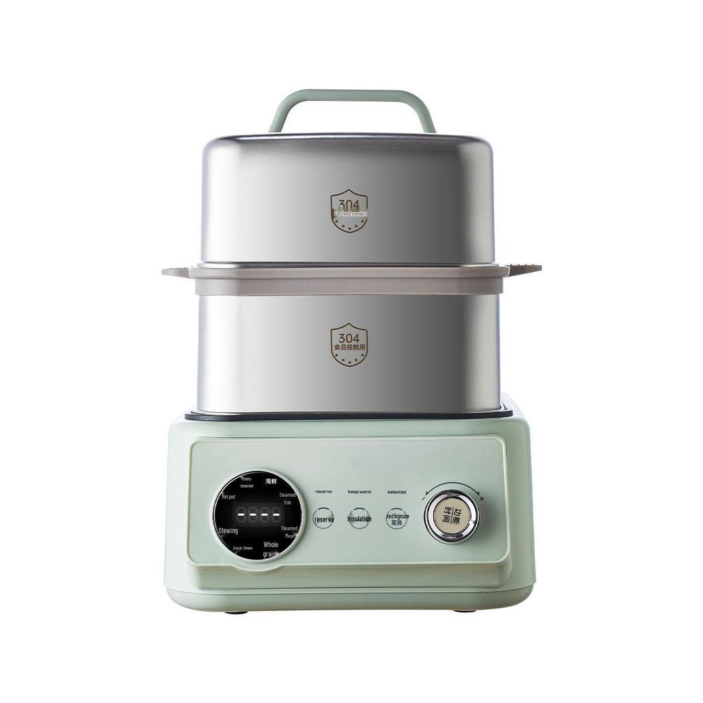 Dual Voltage Electric Steamer & Hot Pot, 10.5L Capacity, Double-Layer Insulated Cooking Pot.