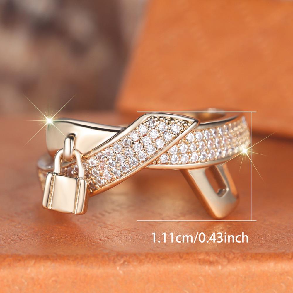Fashion White Zircon Lock Rings for Women Luxury Gold Color Wedding Ring Engagement Jewelry Gift
