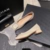 Coarse Heel Soft Leather Single Shoes Women's New Mid-heel Square Buckle Soft Leather Grandma Shoes Commuter Soft-soled Shoes