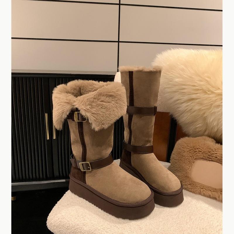 

Suding Поезд Снежной страны~ Женские зимние сапоги из шерсти на толстой подошве с отворотом, длинные сапоги из бархата, хлопковая обувь 40 хаки