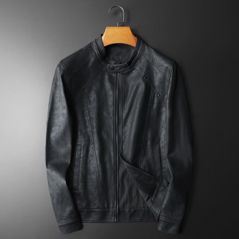 Autumn and winter new men's stand-up collar slim-fit locomotive leather jacket trendy fashion handsome zipper casual PU