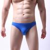 Men Sexy Briefs Mid-rise Ice Silk Thin Translucent Panties Elastic Waistband Solid Color U-Convex Underwear