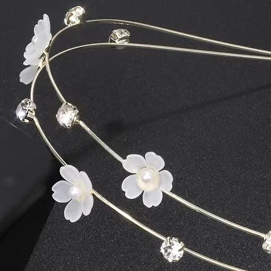 Fe Pige Hårbånd Dobbeltlags Design Hårbøjle med Blå Hvide Blomster Imitationsperler Rhinsten Bryllupper Fester Dating Hårpynt