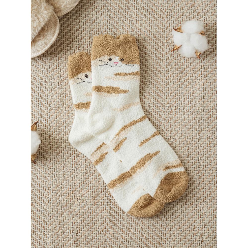 

Popcorn Kiki Cat Family Sleep Socks Brown