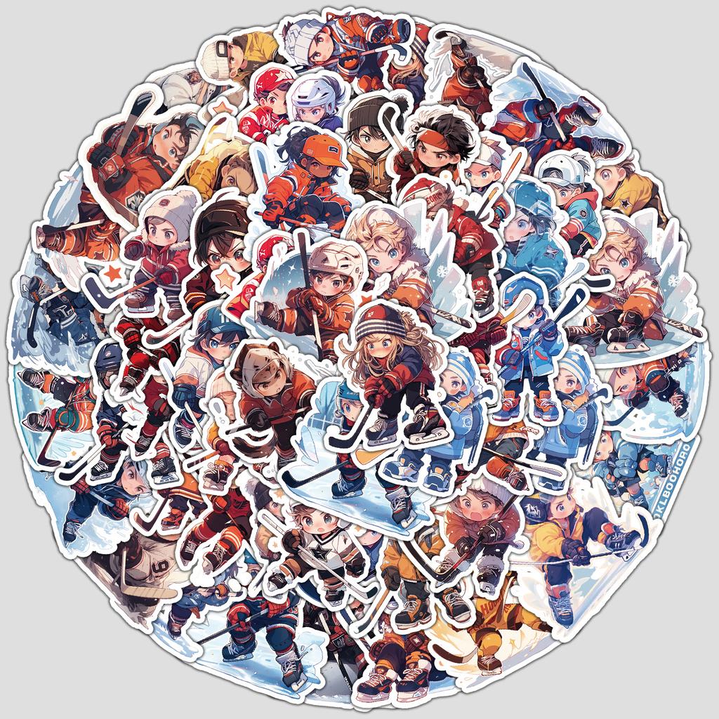 50 Children's Ice Hockey Doodle Stickers Suitcase Water Cup Waterproof Decorative Stickers Creative Children's Sports Stickers