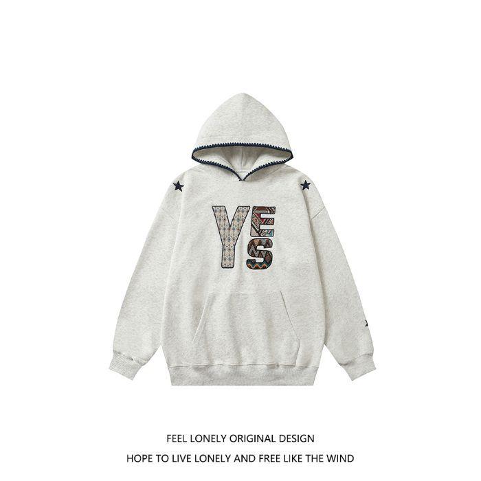 

Женский худи с капюшоном с вышивкой и аппликацией в стиле ретро - Осень/Зима 2025, свободный крой Extra Large