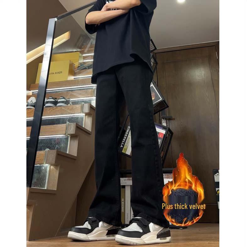 

Men s Winter Fleece-Lined Washed Micro Flare Jeans - Thick, Straight Leg, Non-Clingy, Long Fit 2XL