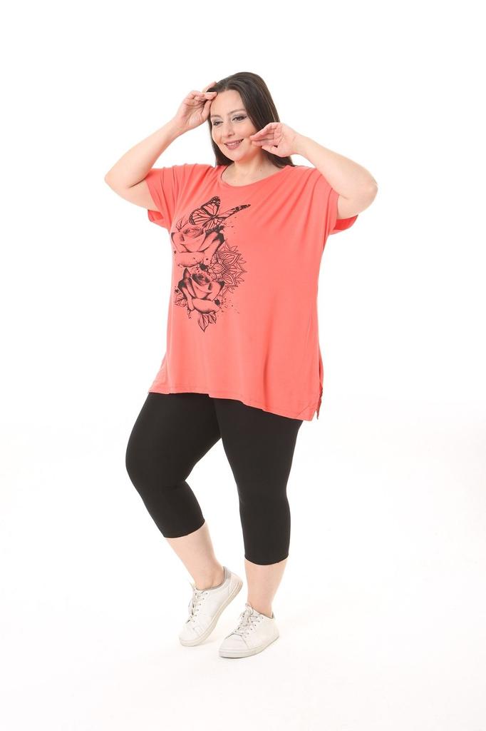 Bluză de damă mărime mare Îmbrăcăminte mărime plus Bluză imprimată cu trandafiri și flori de rodie