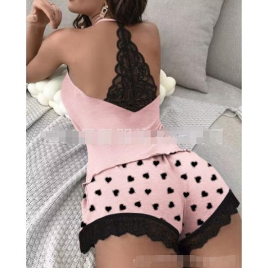 

GMXIA Женские модные и сексуальные шорты на бретелях с V-образным вырезом и кружевом, пижамы и домашняя одежда, комплекты пижам из двух предметов XXXL