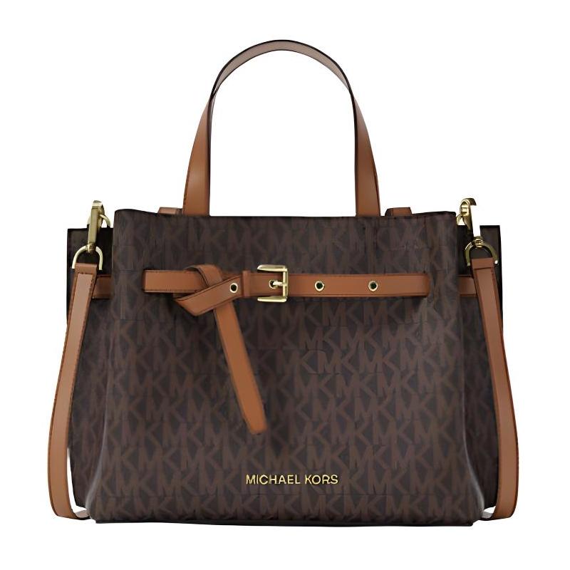 MICHAEL KORS Emilia Gold Hardware Center Zip Pocket Coated Canvas Handbag Small Women s Tan золотой