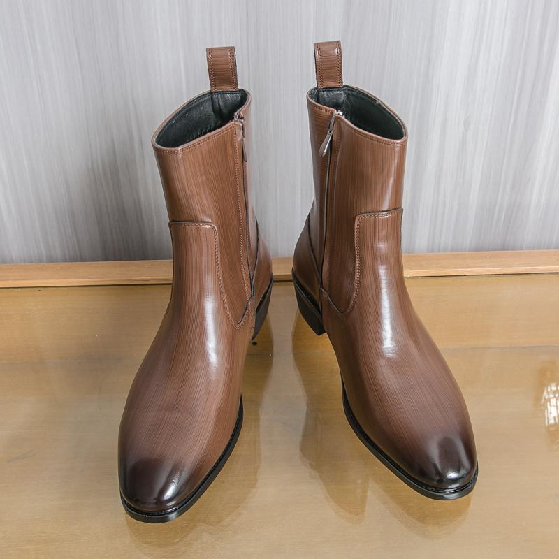 Fashion Fashionable New Men's Pointed Brushed Color Side Zipper High Top Boots British Men's Comfortable Anti Slip Chelsea Outdoor Boots
