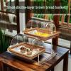 KINGO Double-Layer Rattan Style Serving Basket with Lid