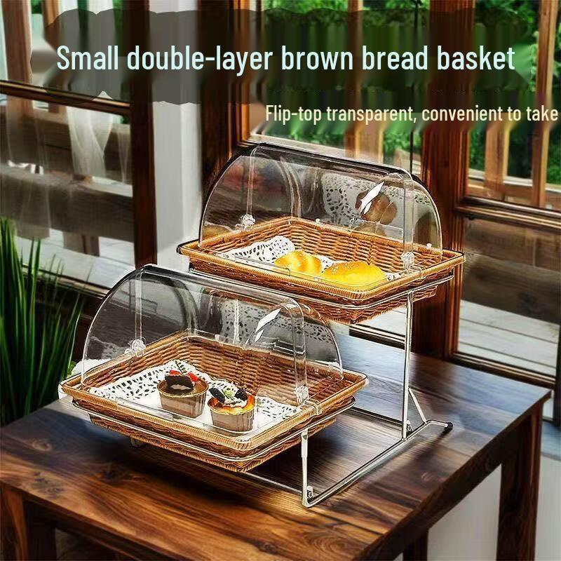 KINGO Double-Layer Rattan Style Serving Basket with Lid