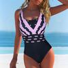 Printed One-piece Swimsuit Women's Conservative and Thin Wide Shoulder Straps Slim Elastic Racing Swimsuit