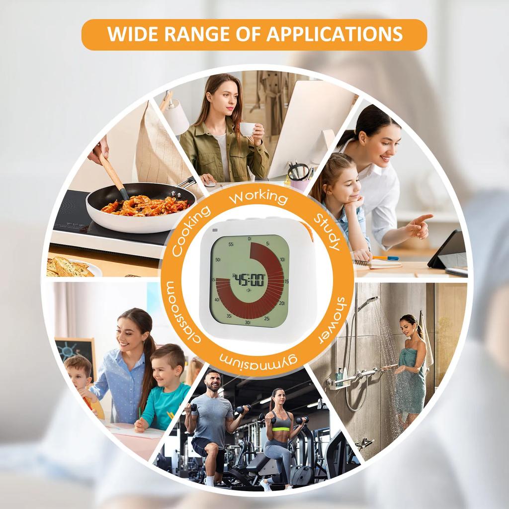 Digital Kitchen Timers 60 Minute Countdown Visual Timer 3 Alarm Modes Classroom Timer Manage Tool for Study Cooking Shower Fitn
