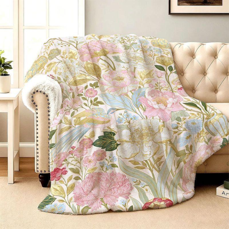 VIKAMA Floral Flannel Blanket for Bedroom Dormitory Nap Sofa Throw Blanket Air Conditioner Camping Travel Blanket Home Decor