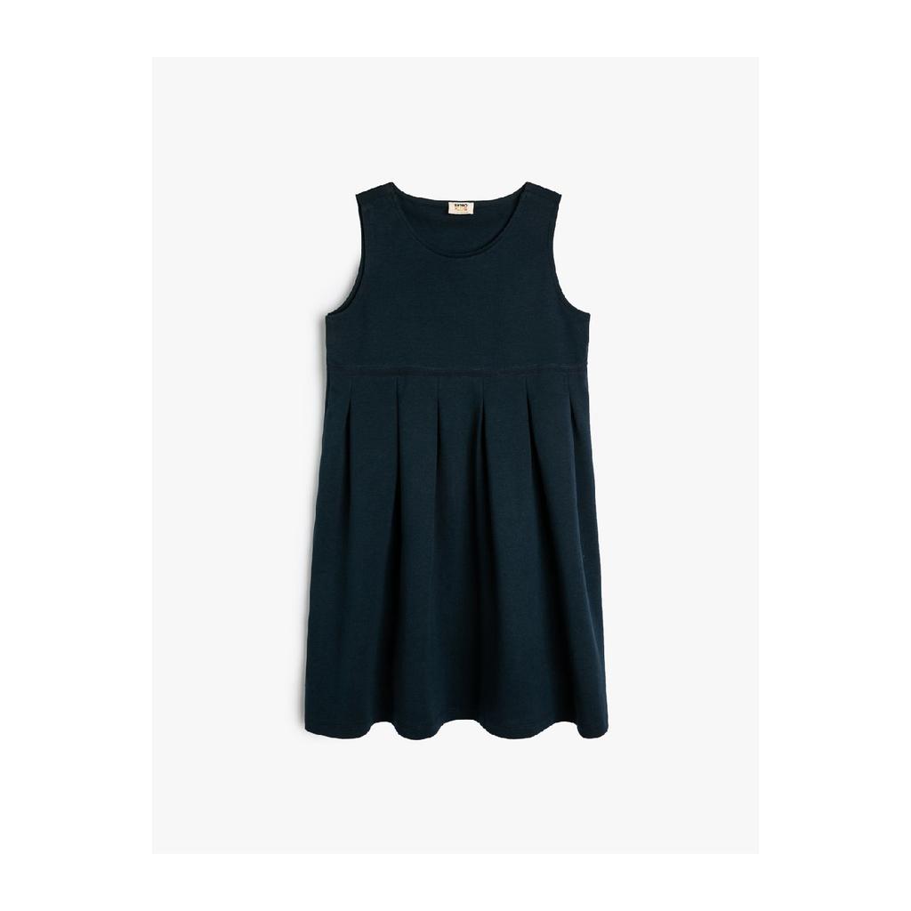 School Dress Pleated Sleeveless Round Neck Cotton