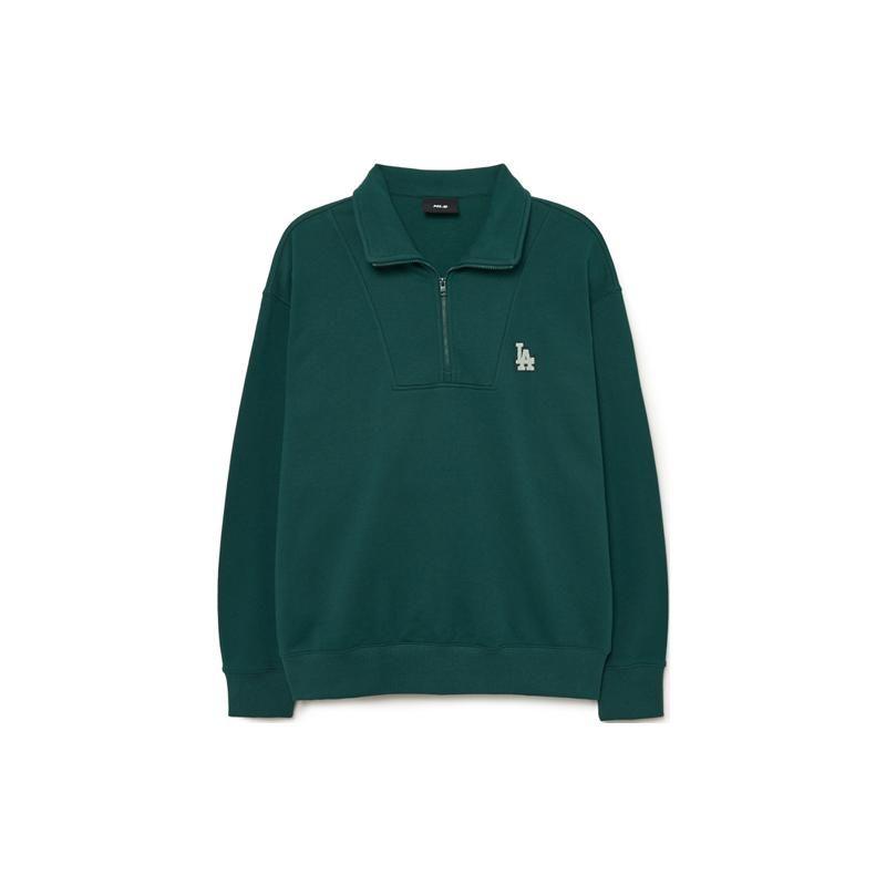 MLB Half-Zip Letter Logo Polo Neck Pullover Long Sleeve Sweatshirt Men sweatshirt Green 3AMTB0534-07GND