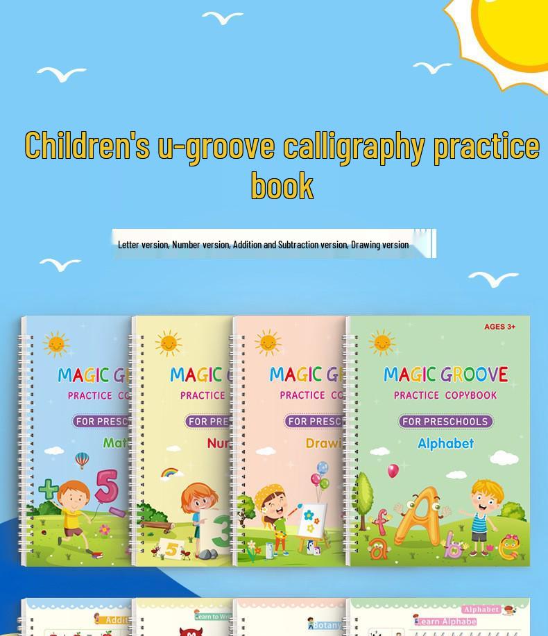 English Calligraphy Practice Book for Children: Reusable Magic Traceable Grooved Drawing Pad