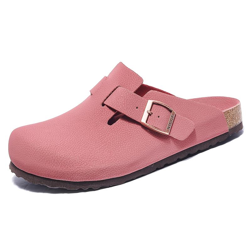 Unisex Leder Clogs Marinefarben Korkfußbett Sandalen mit Verstellbarer Schnalle Geschlossene Zehen Komfort Slides für Herren Damen 10 Farben