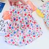 Weiches Hunde Prinzessinnenkleid mit Blumendruck Hunde Flatterärmel Rock Mode Haustier Sommerkleid Outdoor