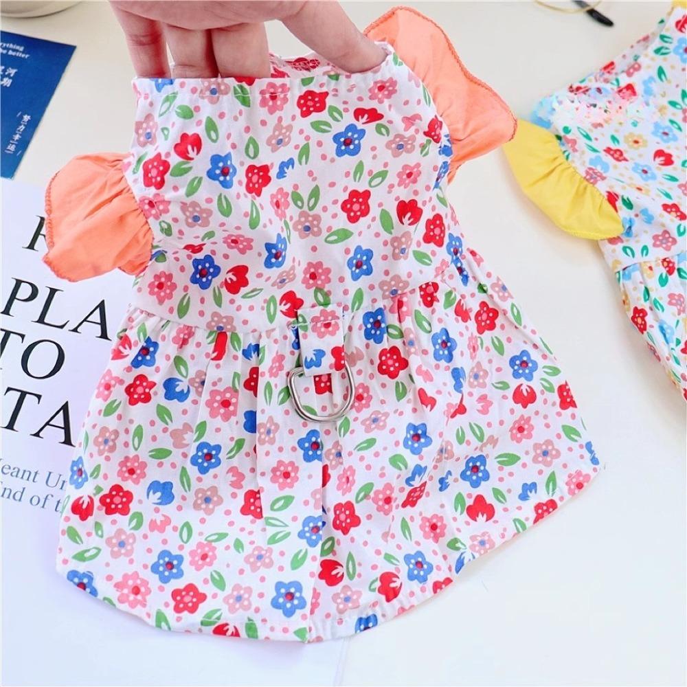 Weiches Hunde Prinzessinnenkleid mit Blumendruck Hunde Flatterärmel Rock Mode Haustier Sommerkleid Outdoor