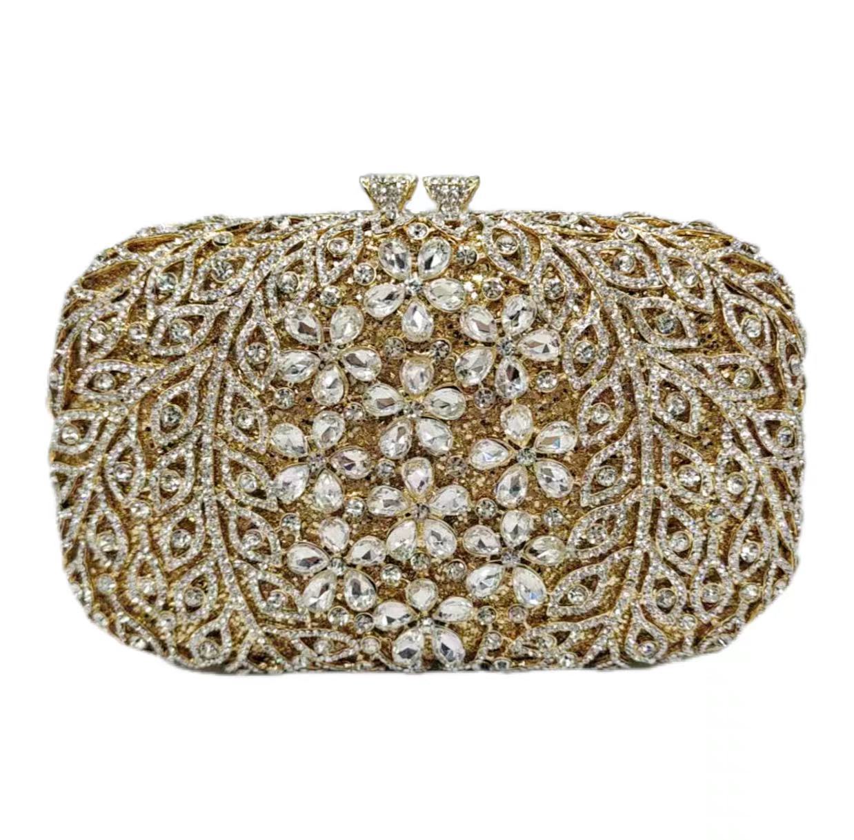 Diamond set dinner bag banquet full diamond clutch bag hollow metal hard case diamond bag purse золотой