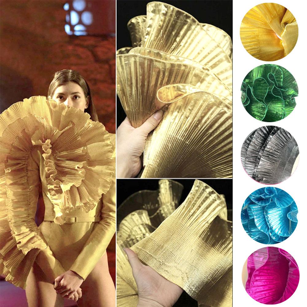 Metalická Lesklá Krajka Lemování Velká Vlna Stužka Tkanina Navržená Velkou Značkou Skládaná Síťovina Organza DIY Styling Šití Móda Volán