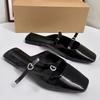 Patent Leather Black Women Flats  Spring Diamond Buckle Strap Big Size Retro Square Toe Luxury  Ladies Mules Shoes