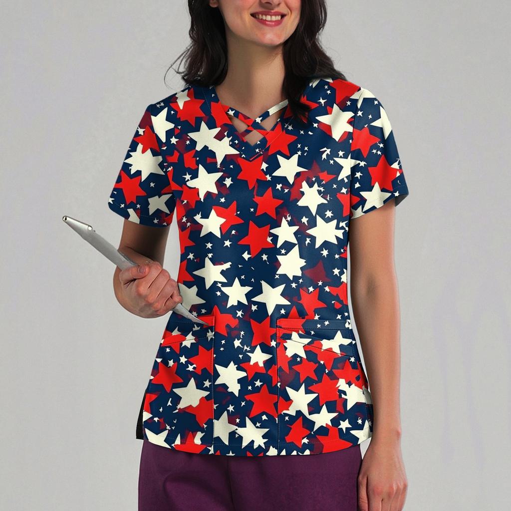 Women's Loose Independence Day Printed Top Short Sleeve T-shirt Pullover