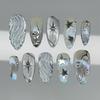 24Pcs Medium Almond Press On Nails Silver Star Irregular Cat Eye Design Detachable Full Cover Fake Nail Tips