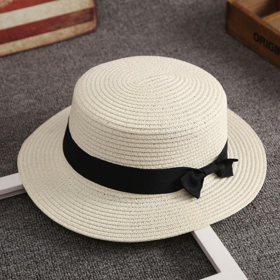2026 New Mistdawn Cute Children Girls Boys Kids Summer Straw Bowler Derby Hat Round Flat Brim Boater Cap Beach Sunhat
