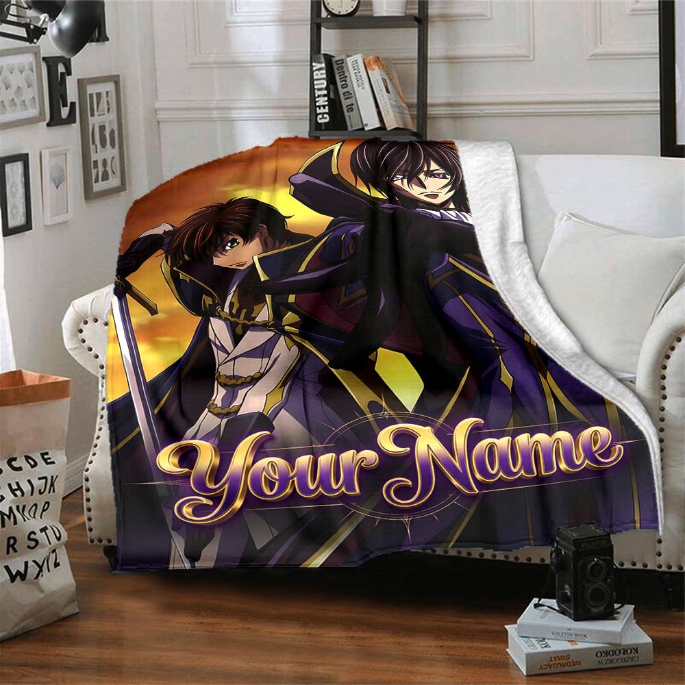 1pc Code Geass Blanket with Custom Name, Gift, for Men and Women, Soft Blanket, Good for Sofa Bed Couch Travel, Lightweight Flannel Blanket
