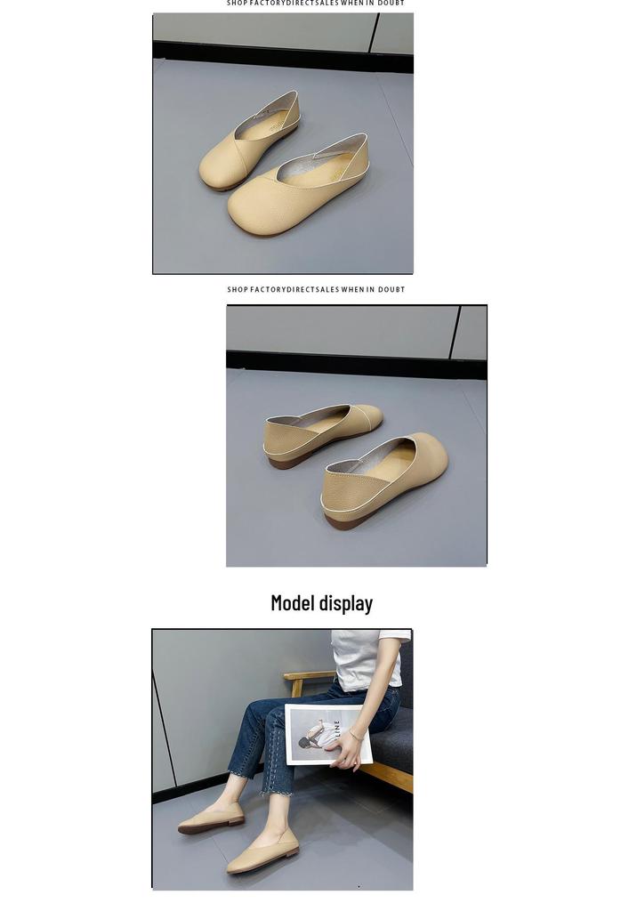 2024 Plus Size Women's Moccasins: Soft Leather, Round Toe, Versatile Two-Way Wear, Comfortable Slip-On Casual Shoes