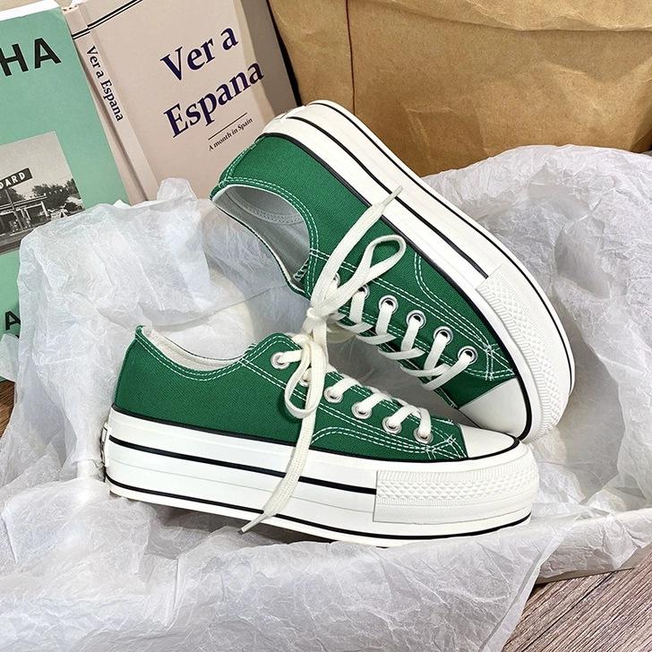Autumn's Platform Student Canvas Shoes Women's Ins Low-top Board Shoes Heightening Retro Casual Single Shoes Retro Style