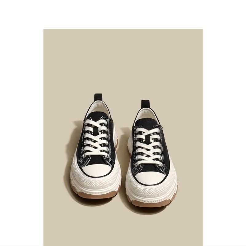 Tide canvas shoes thick sole wavy bottom low top heightening big head versatile casual sports shoes little white shoes women