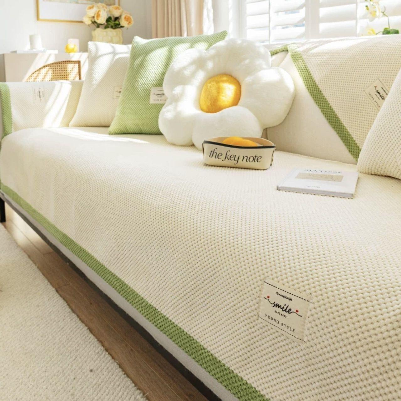 

Morandi Color Corduroy Sofa Cushion Straight Anti Slip Seat Mat Anti Cat Scratch Universal Sofa Cover Dustproof and Wear-resistant Sofa Backrest Pad 90x70cm 1pcs