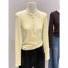 Women's Slim Fit Long Sleeve Henley Collar Mousse Cashmere Top for Spring/Autumn