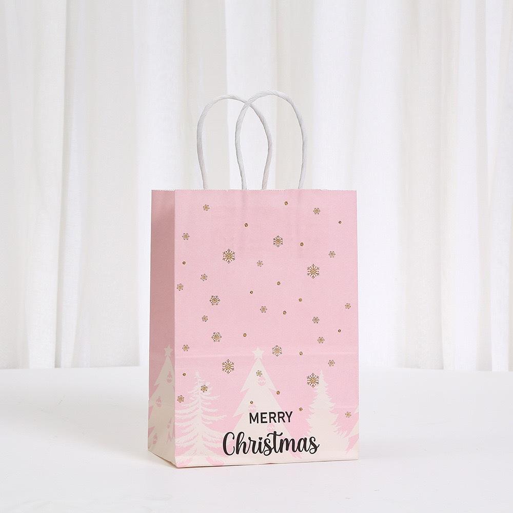 12/30pcs  Pink Christmas Paper Gift Tote Bags with Handles Holiday Party Favor Bags for Packing Small Gifts