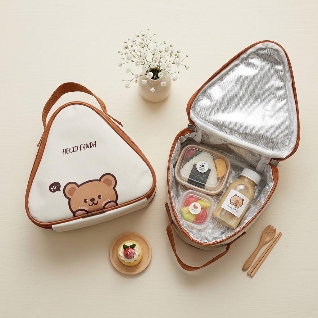 Capybara Bear Thermal Lunch Bag Mini Insulated Bento Box Snack Food Cooler Container Kids School Women Kawaii Triangle Handle
